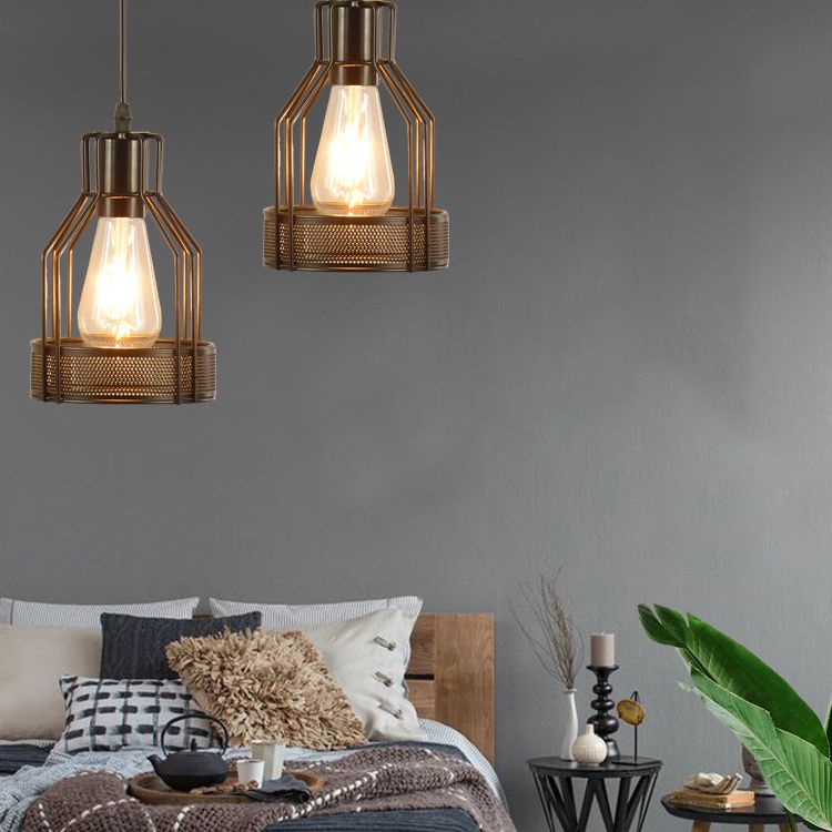 3 Heads Metal Cage Pendant Light Fitting Nordic Industrial Hanging Lights for Coffee Shop