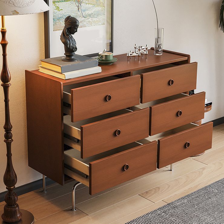 Contemporary Brown Buffet Sideboard Solid Wood Sideboard Cabinet with Drawers and Storage