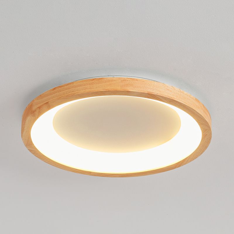 Round Shape LED Ceiling Lamp Modern Wood 1 Light Flush Mount for Bedroom