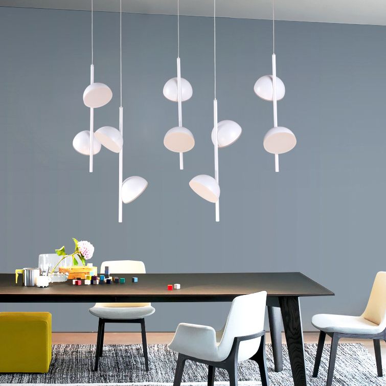 Postmodern Dome Pendant Light Metal 6/10 Lights Black/White Ceiling Light for Dining Room in Warm/White Light