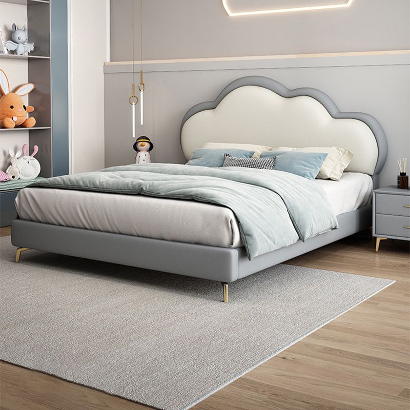 Queen Upholstered Low Bed Frame Mattress Included Standard Bed with Cloud Shaped Headboard