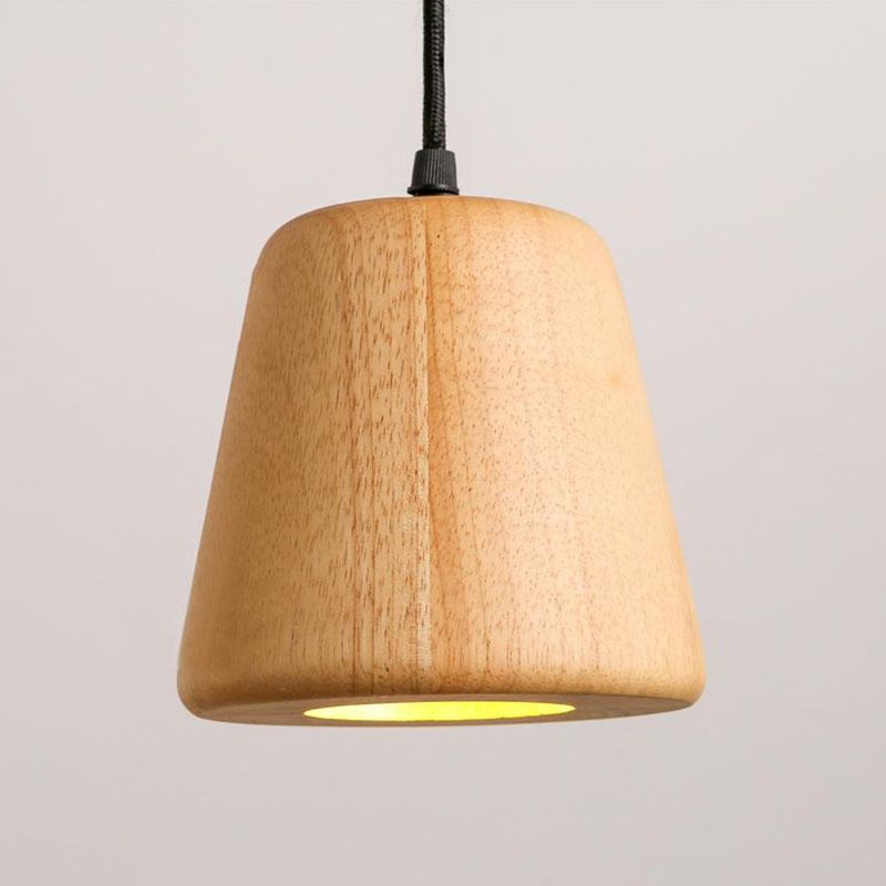 Éclairage de plafond de bulbe asiatique 1 luminaire de suspension conique beige avec ombre en bois