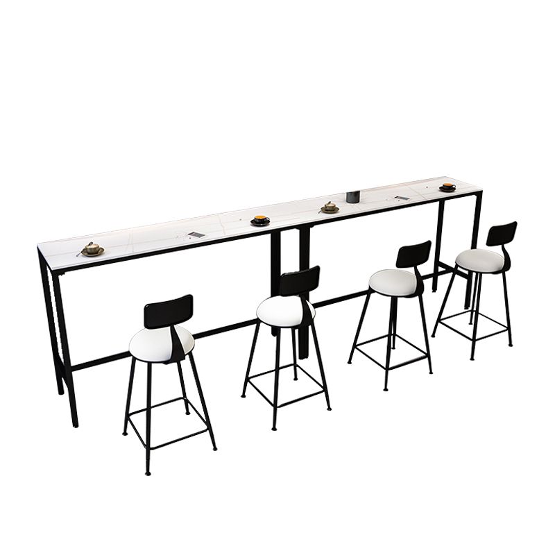 Indoor White and Black Counter Wine Table Rectangle Stone Bar Height Pub Table