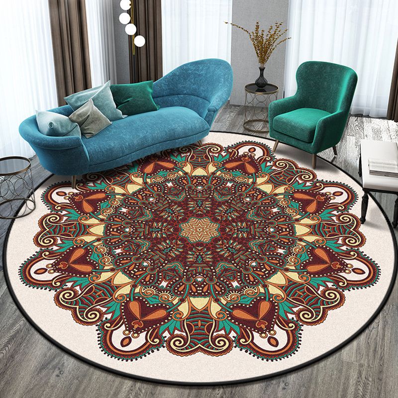 Marokkaanse ronde tapijt medaillon print indoor tapijt vlek resistent polyester gebied tapijt voor woonkamer