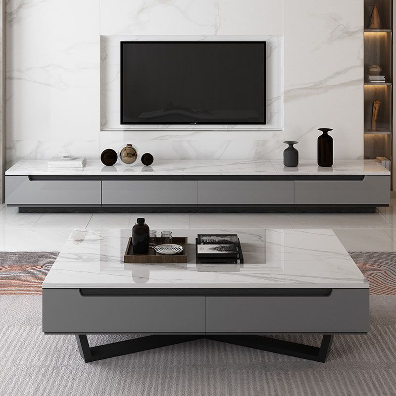 Contemporary Style TV Stand Gray TV Console with Drawers for Living Room