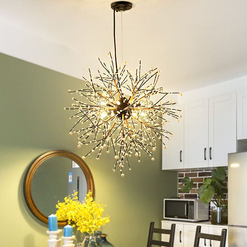 23.5"/31.5" Wide Dendritic LED Chandelier Lamp Metal Black Ceiling Pendant Light with White/Multi-Colored Pearls