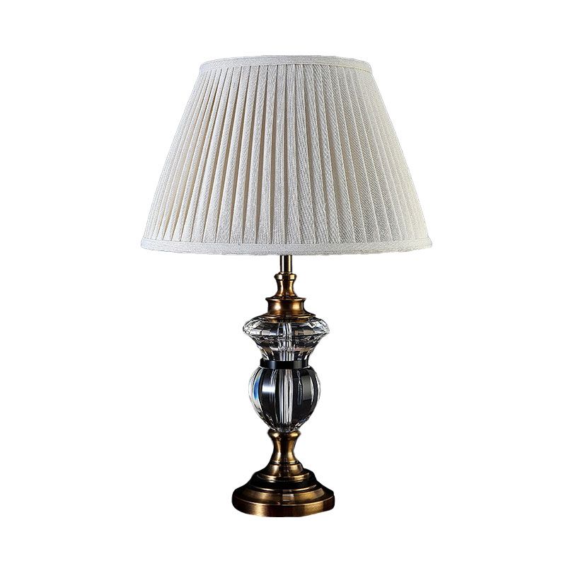 Sombra plisada Cristal Nightsand Light Rural 1 Lámpara de mesa de sala de estar ligera en azul/claro Púrpura/beige