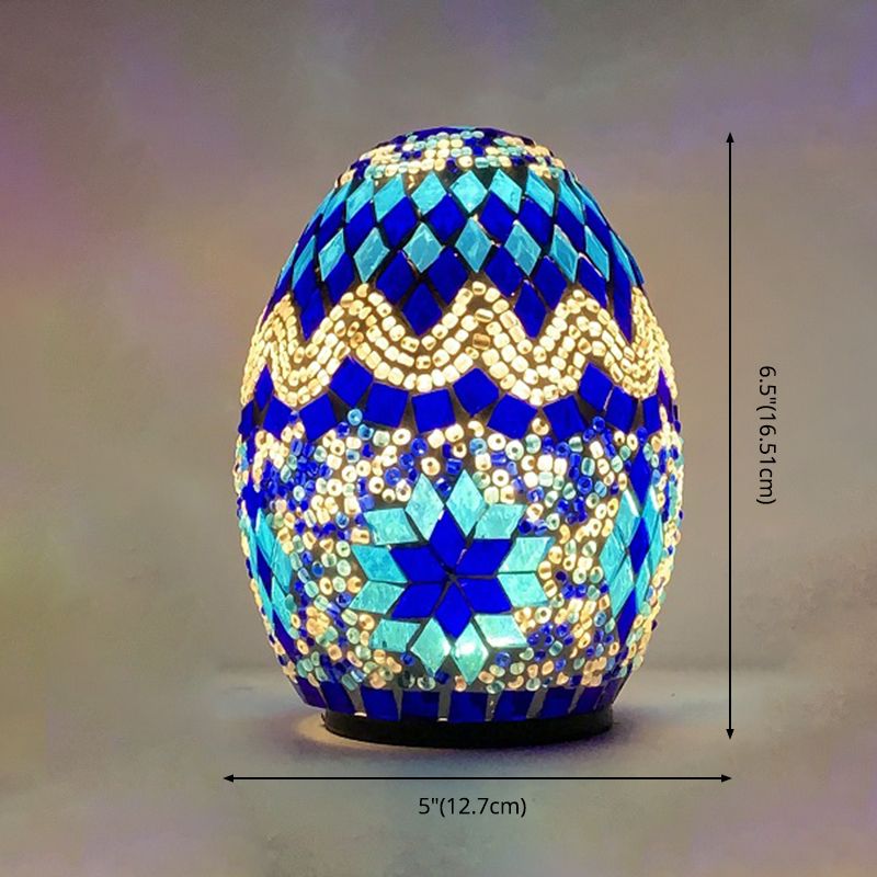 1-Light Easter Egg Shaped Night Light Moroccan Handcrafted Stained Glass Table Lamp for Bedroom