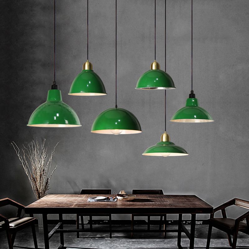 Industrial Retro Round Pendant Lamp 1-Head Metal Suspension Light in Blackish Green