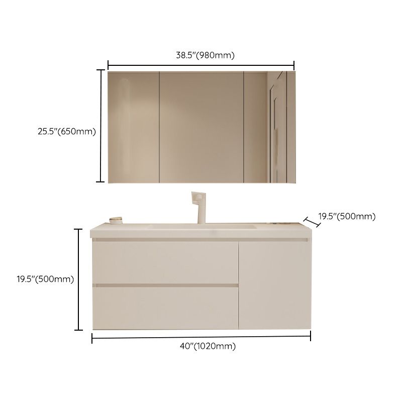 Drawers Vanity Set White Wood Rectangle Single Sink Wall Mount Bath Vanity with Mirror