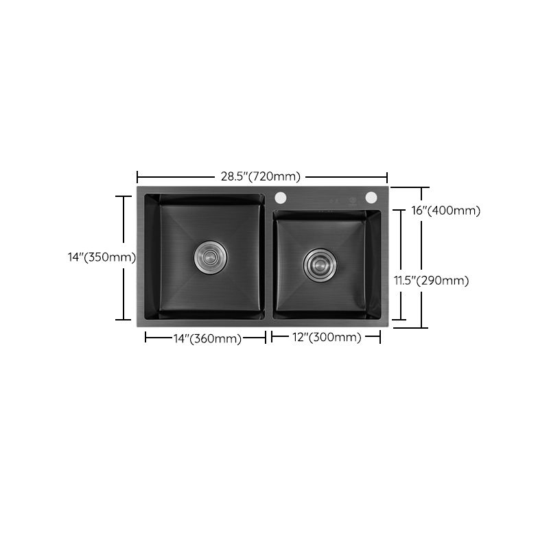 Contemporary Style Double Sink Stainless Steel 2 Holes Sink for Kitchen