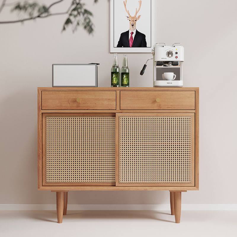 Contemporary Style Sideboard Cabinet Brown Pine Solid Wood Server with Drawer