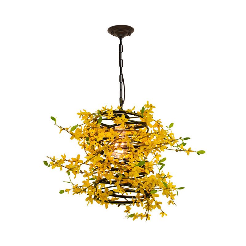 Metal Yellow Drop Lamp Bloom 1 Head LED Industrial Down Lighting Pendant for Restaurant