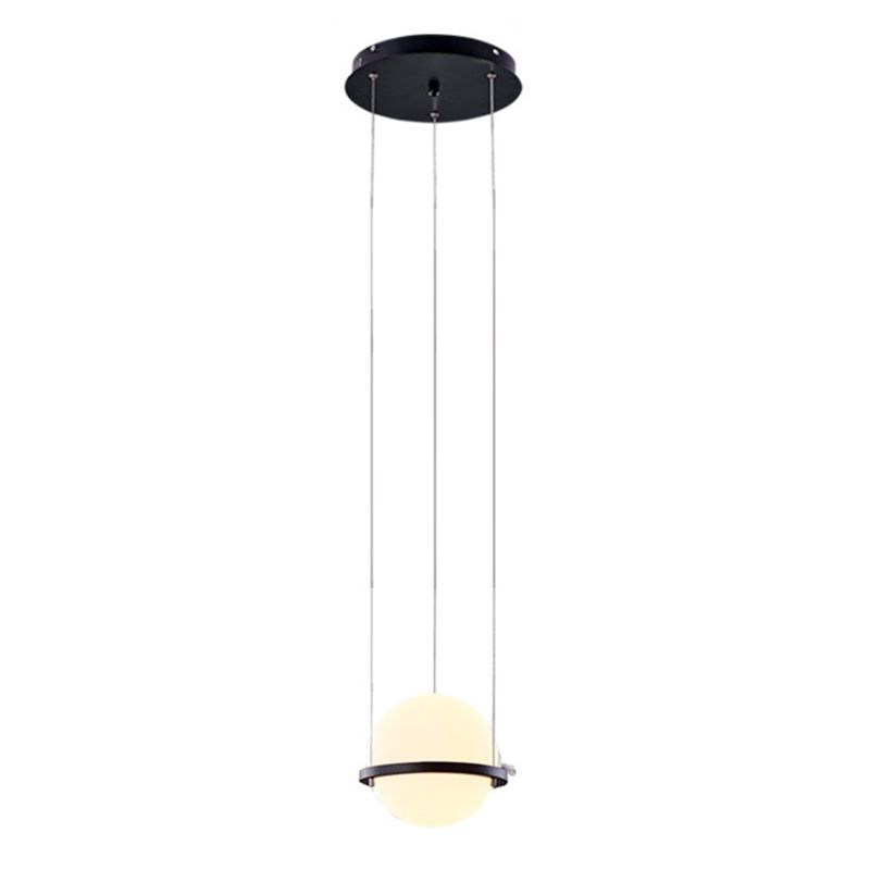 Sferische suspensiearmatuur Loft Style Wit glas Zwarte hanglampverlichting voor trap