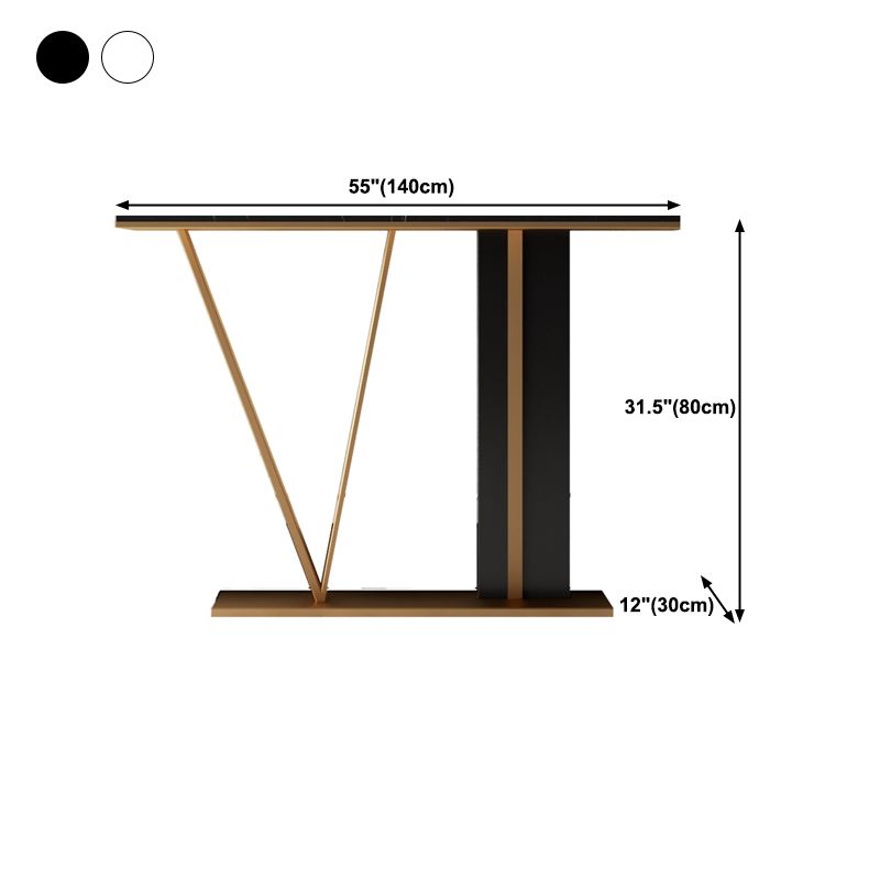 Glam Style Pedestal Base Console Table with Rectangle Stone Top for Hall