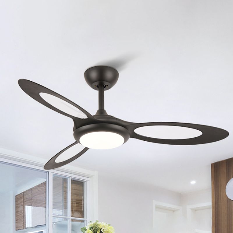 4-Blade Round Acrylic Hanging Fan Light Retro Style 44" Wide LED Restaurant Semi Flush Lamp in Black/White/Coffee