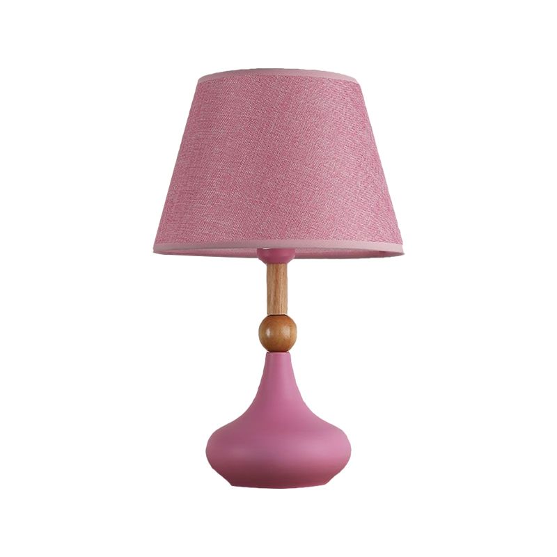 Barrel Task Lighting Macaron Fabric 1 Head Grey/Pink/Blue Night Table Light with Metallic Vase Base