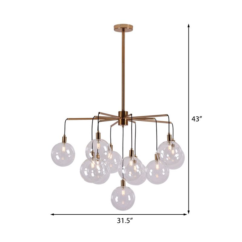 Modern Starburst Chandelier Light Clear/Amber Glass Globe Shade 11 Lights Living Room Hanging Light