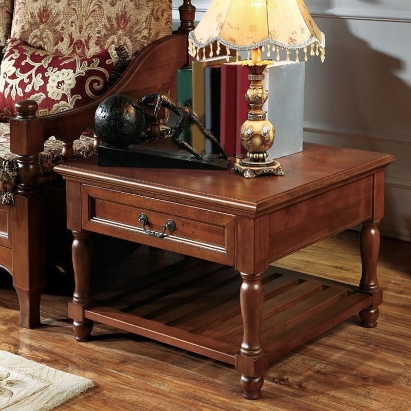 Traditional 4 Legs End Table Square Wood Top Side End Table for Living Room