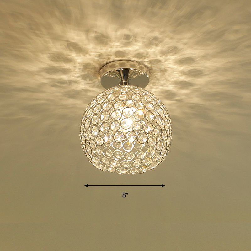 Chrome Globe Ceiling Mounted Light Fixture Simple 1 Head K9 Crystal Semi Flush Light