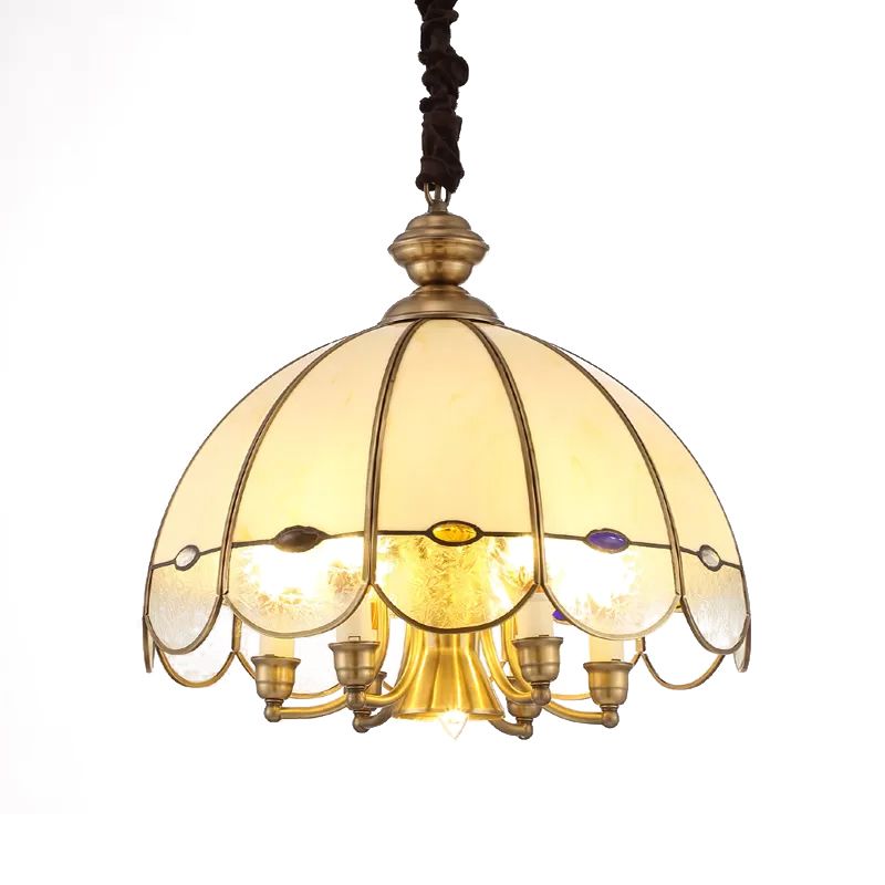 Bubble Glass Scalloped Chandelier Lighting Colonial 6-Head Dining Room Pendant in Gold with Bead