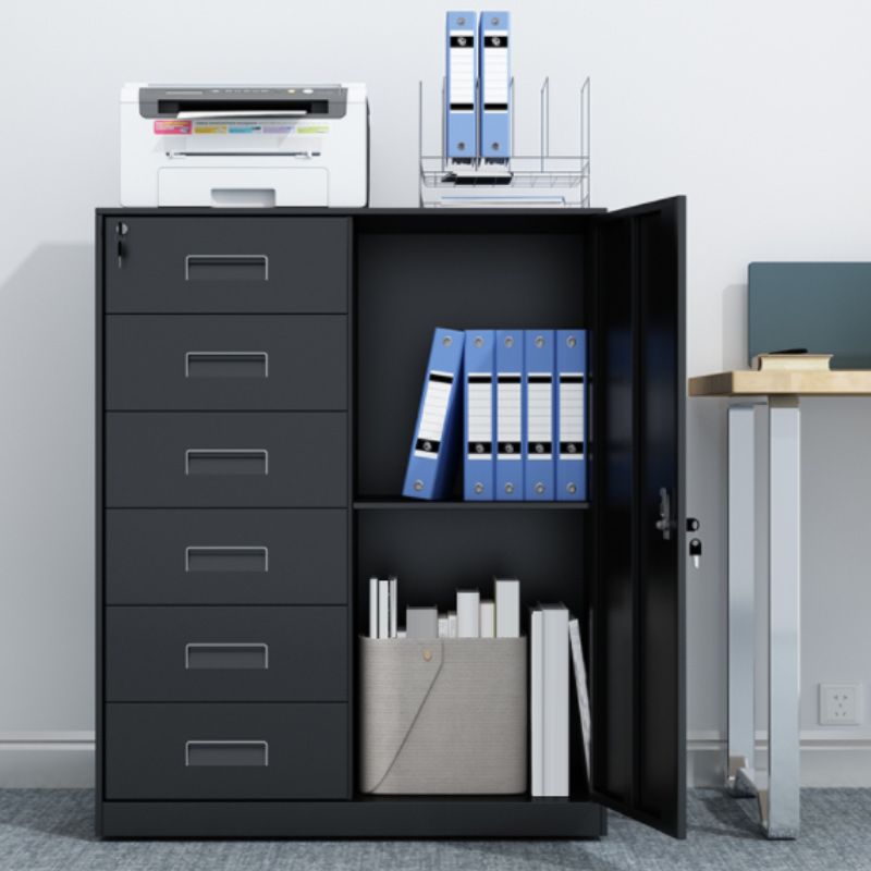 Contemporary File Cabinet Steel Frame Fire-Resistant Key Lock File Cabinet