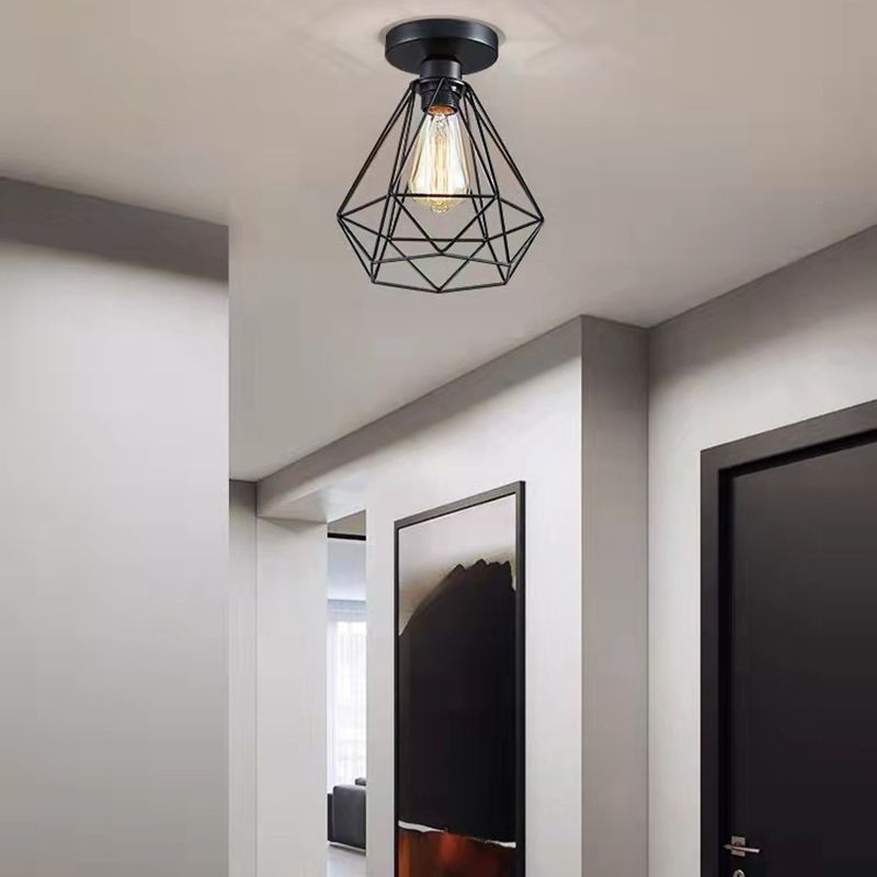 Cadre de fer Black Ceiling Light in Industrial Vintage Style Geometric Indoor Flush Mount