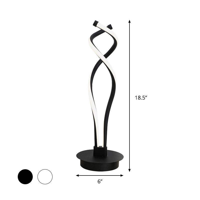 Minimalist LED Small Desk Lamp Black/White Twisted Task Lighting with Acrylic Shade for Bedroom