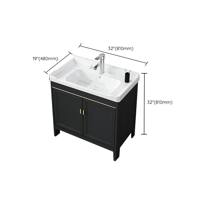 Modern Metal Sink Cabinet Mirror Wall-Mounted Bathroom Vanity Cabinet in Black