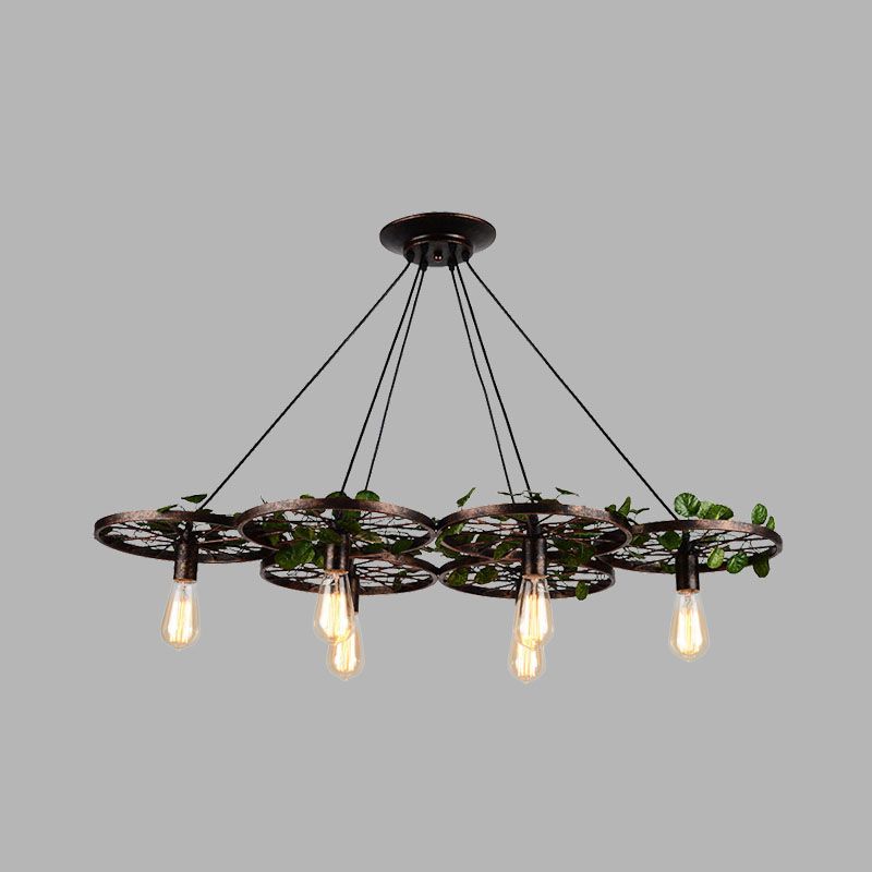 Metal Rust Hanging Chandelier Bare Bulb 6 Lights Industrial LED Pendant Lighting for Restaurant