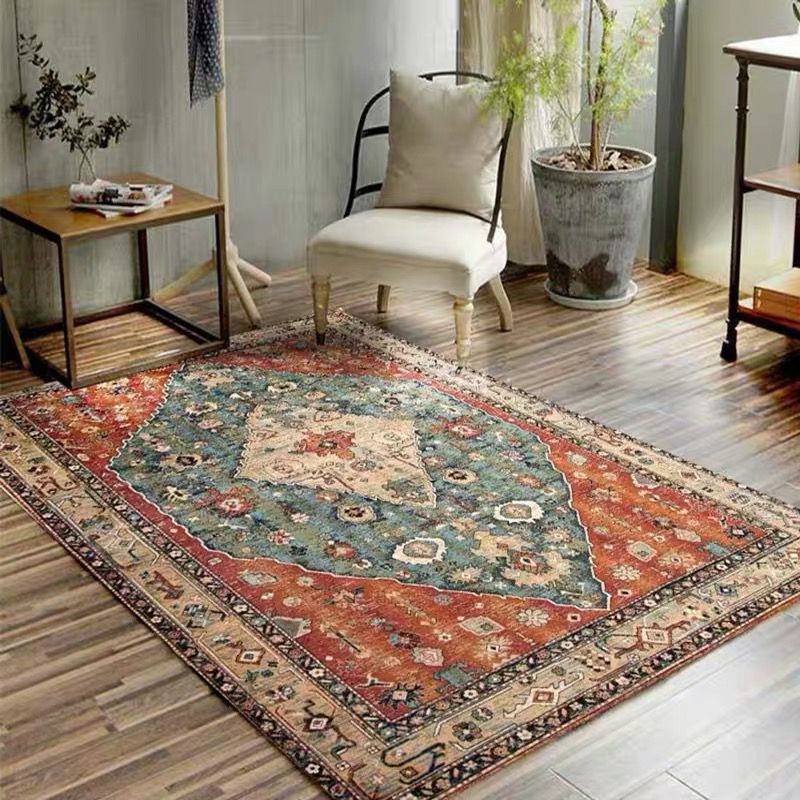 Multicolor Shabby Chic Rug Polyester Carpet Tribal Classicism Indoor Rug Easy Care for Living Room