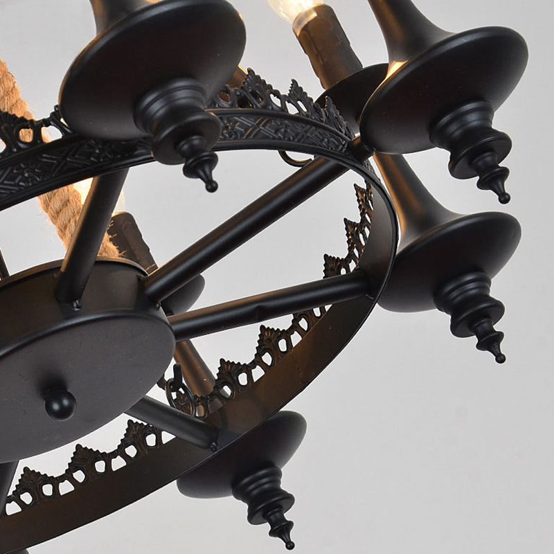 Luz de lámpara de lámpara de hierro ligera de suspensión retro de candelabra en negro para el comedor