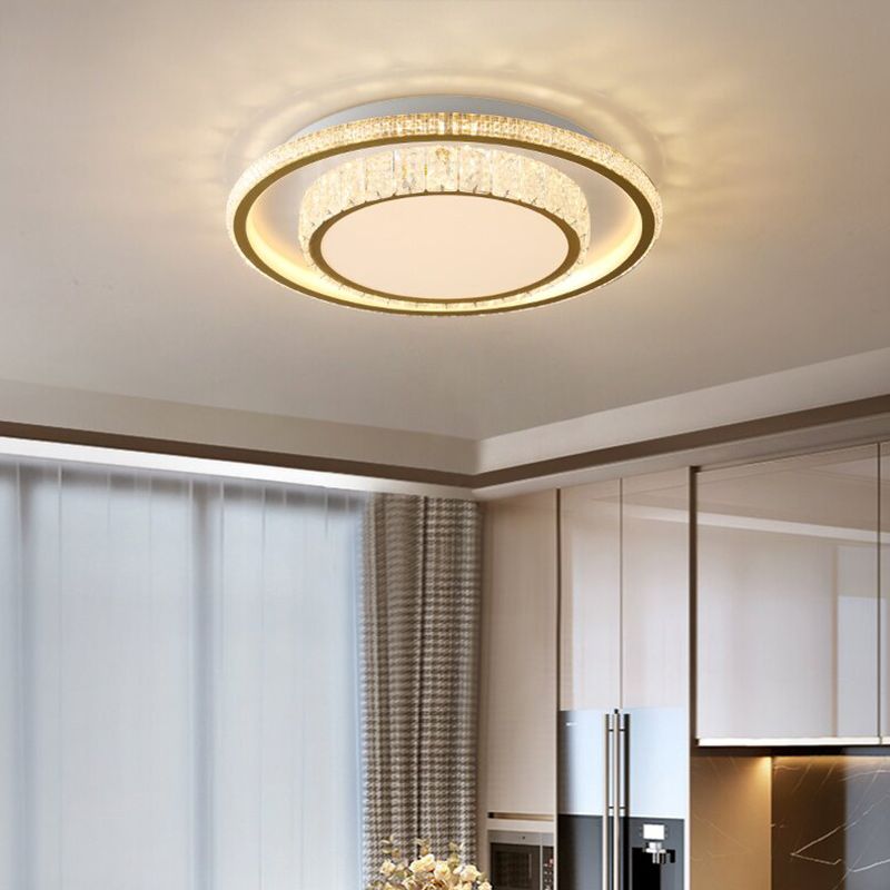 Modern Metal Ceiling Light Geometric Shape Flush Mount with Crystal Shade for Bedroom