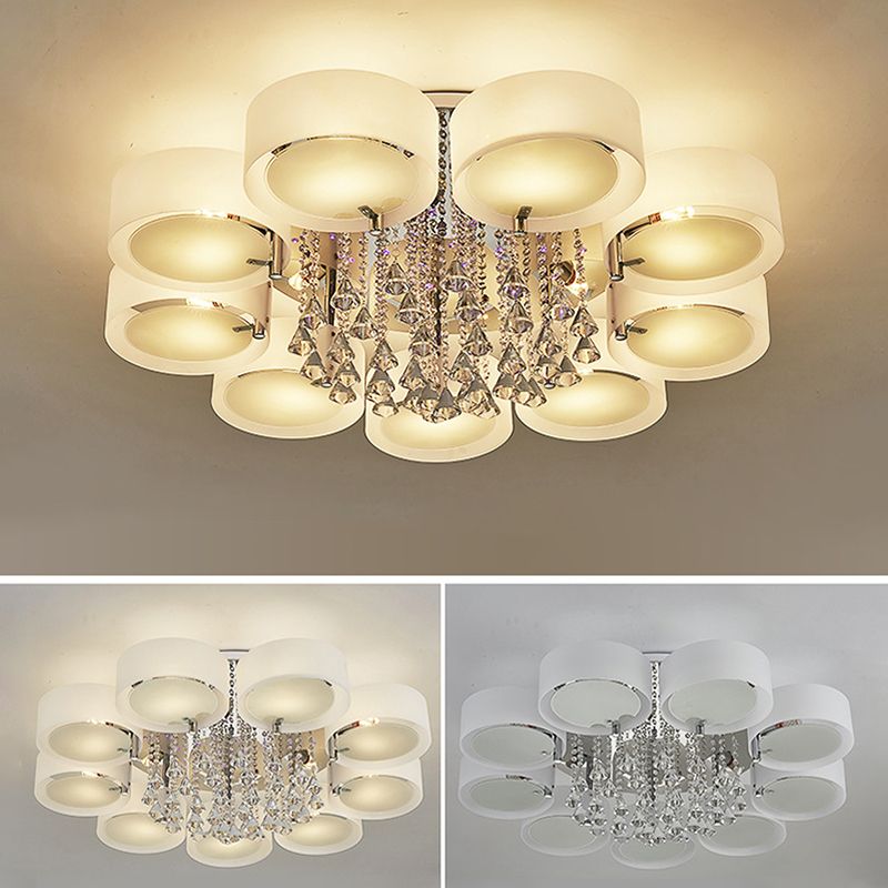 White Sputnik LED Semi Flush Mount in Modern Concise Style Crystal Ceiling Light with Acrylic Shade