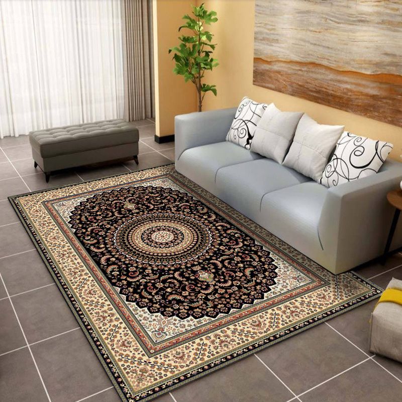 Black Moroccan Rug Polyester Graphic Indoor Rug Washable Rug for Living Room