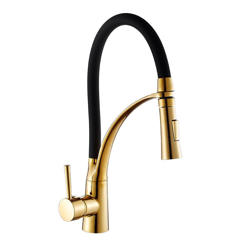 1-Hole Kitchen Faucet Metal Single Handle Kitchen Faucet with Pull Out Sprayer