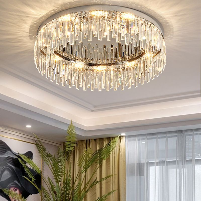 Round LED Flush Mount Light Fixture Crystal Minimalist Ceiling Flush