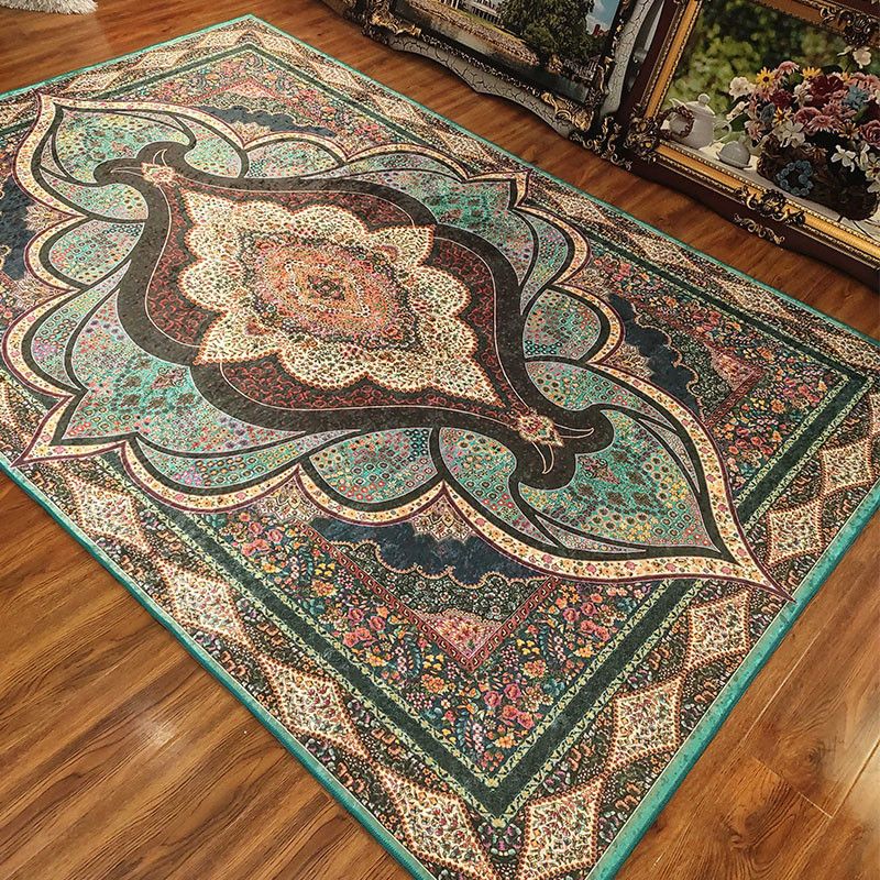 Moroccan Medallion Print Rug Multicolor Polyester Carpet Washable Area Carpet for Home Decoration