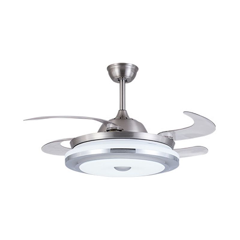 Circle Acrylic Ceiling Fan Light Modernist 36" W LED Living Room Semi Flush Mount in Silver with 4 Blades, Remote/Wall Control/Remote and Wall Control