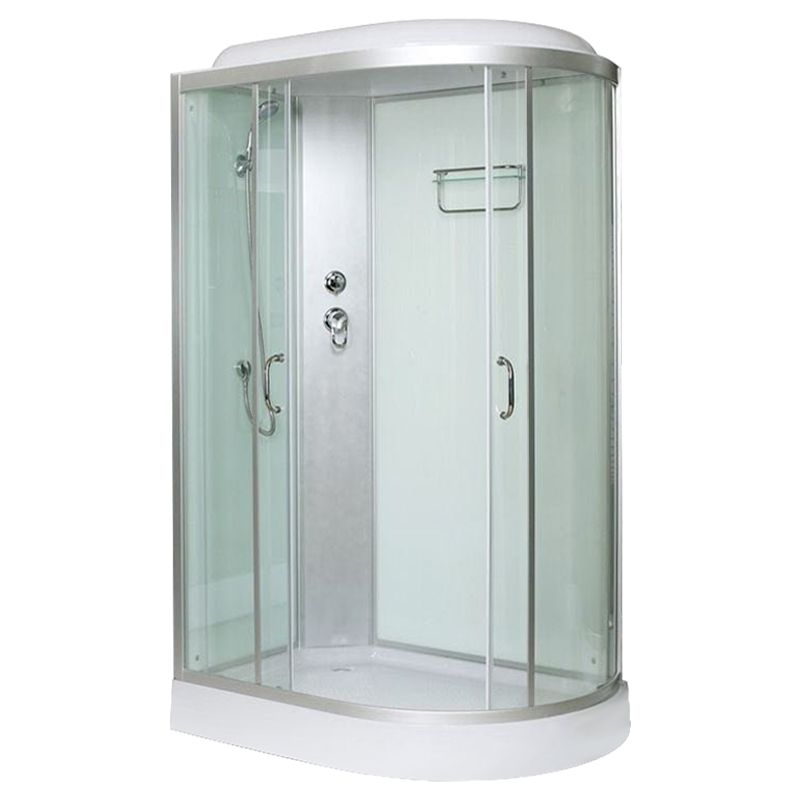 Tempered Glass Double Sliding Shower Enclosure White Frame One Piece Shower Enclosure