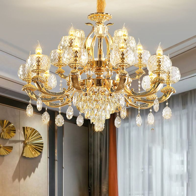 Nordic Style Chandelier Light Gold Living Room Pendant Light with Crystal Drop