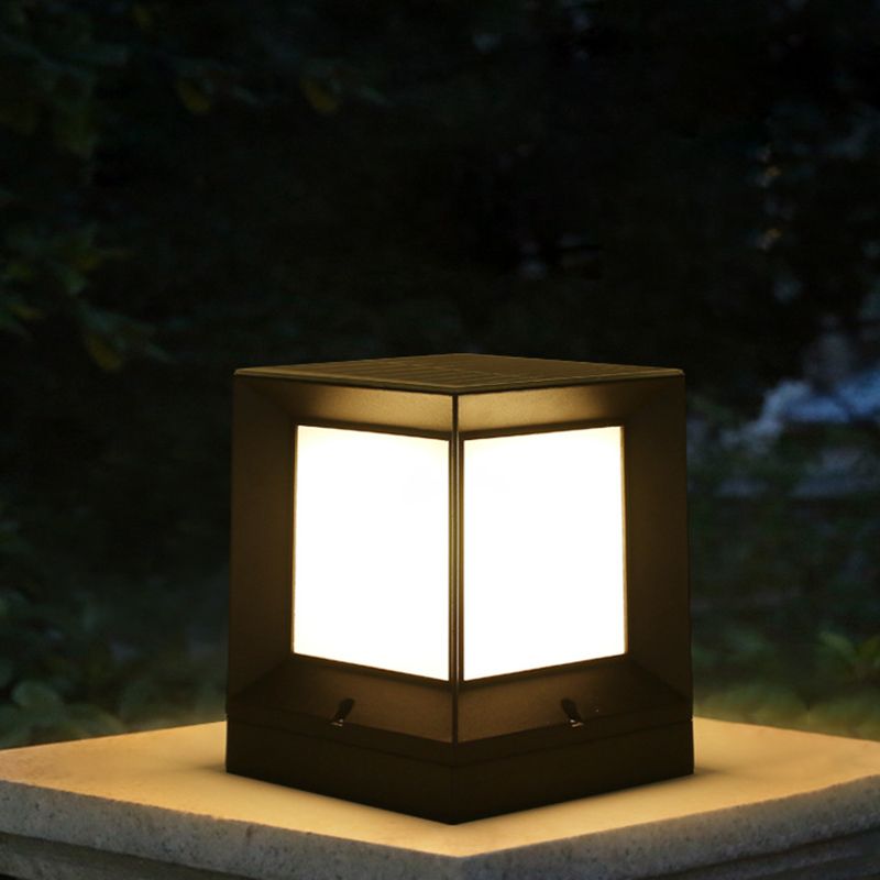 Waterproof Pillar Lamp Black Square Solar Outdoor Lights for Garden