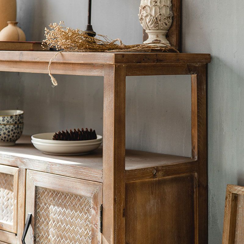 Farmhouse Wood Sideboard Table 2 Doors Open Storage with 1/2 Drawers for Dining Room