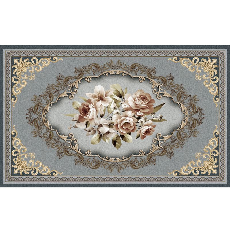 Oriental Blossom Area Rug Multi Colored Polyester Carpet Stain Resistant Non-Slip Machine Washable Rug for Living Room