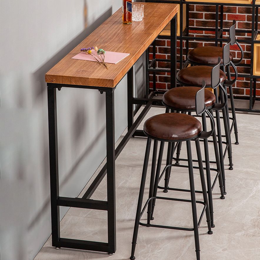 Pine Wood Bar Table Industrial Bar Dining Table with Black Trestle Base