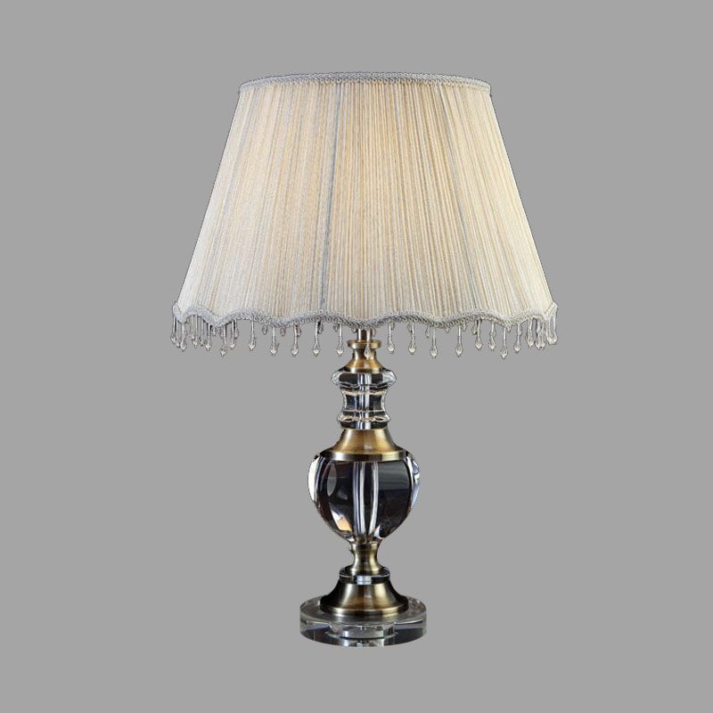 14"/16" W 1 Light Bedroom Night Table Light Traditional Cream Gray Crystal Nightstand Lamp with Cone Fabric Shade