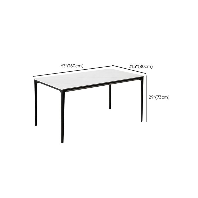 Modern White Rectangular Stone Top Dining Table with 4 Metal Black Legs