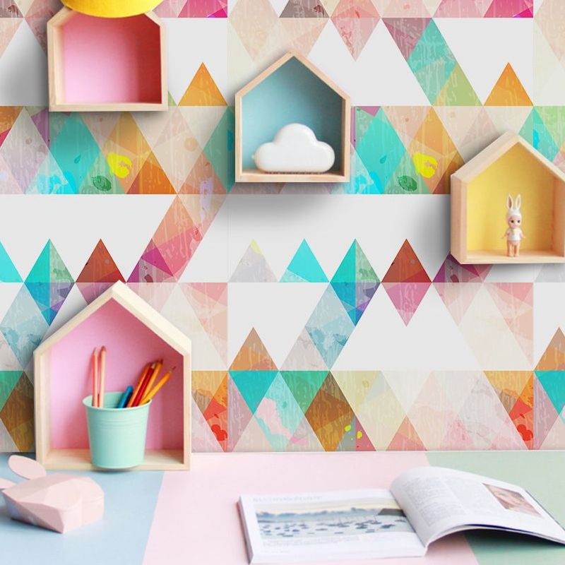 Removable Triangle Pattern Wallpapers PVC Childrens Art Wall Covering for Child Bedroom