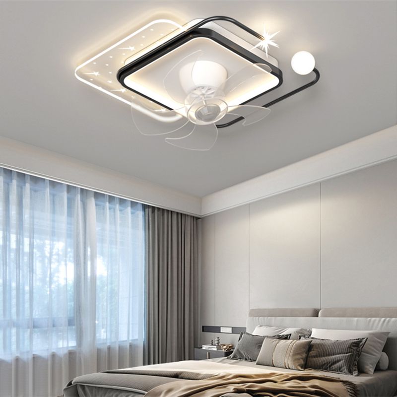 Geometric Shape Metal Ceiling Fans Modern 4-Lights Ceiling Fan Lamp Fixture in White