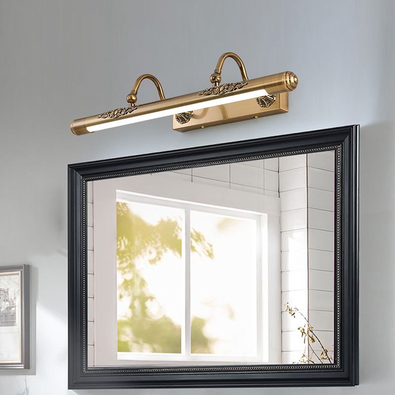 Linear Shade Metal Sconce Light Modern Style 1-Light Mirror Wall Mount Lighting in Gold